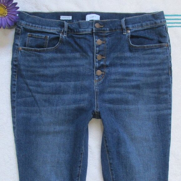 LOFT JEANS Size 16 High Rise Button Fly Skinny Denim - Picture 1 of 9